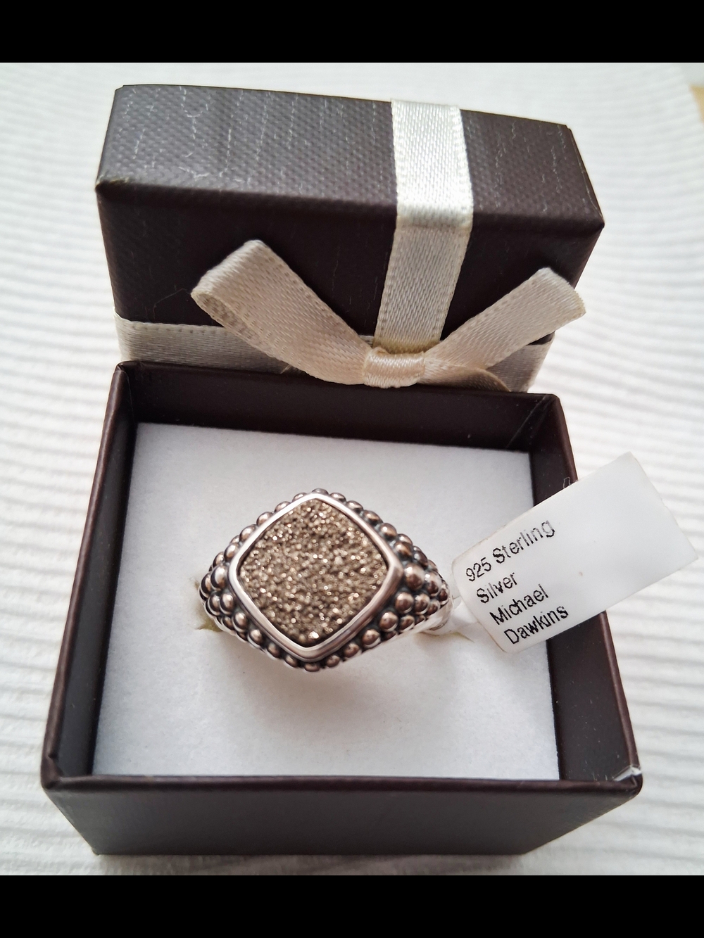 Michael Dawkins Sterling Silver Grey Hexogen Druzy Ring Size 9.5